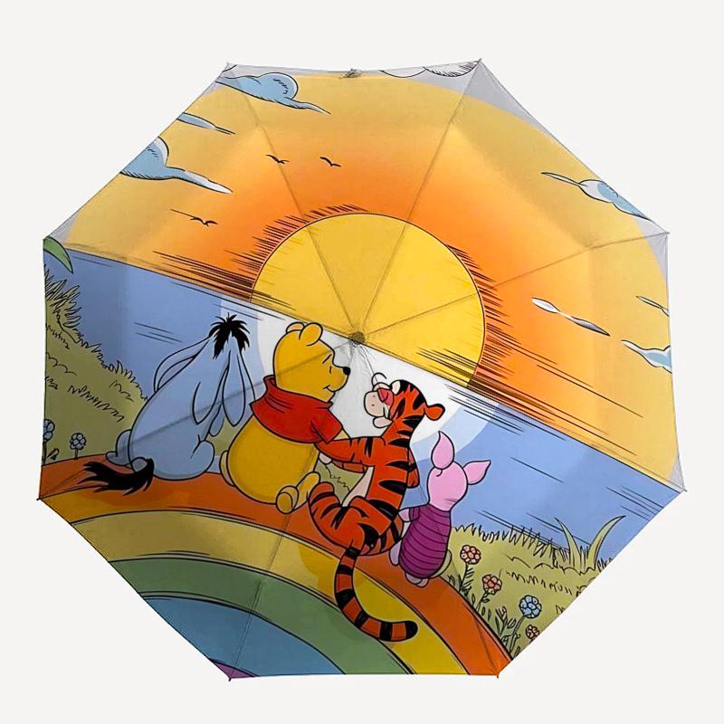 Winnie and friends Themed Travel Umbrella-8 Ribs Automatic Opening and Closing, Portable Folding Design, Compact and Stylish Umbrella Suitab