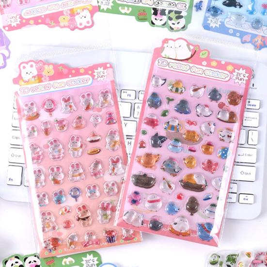 3D Panda Bunny Puffy Stickers Faux Crystal Gem Relief Stickers for Phone Decoration Cute Cartoon Stickers for Kids DIY Crafts