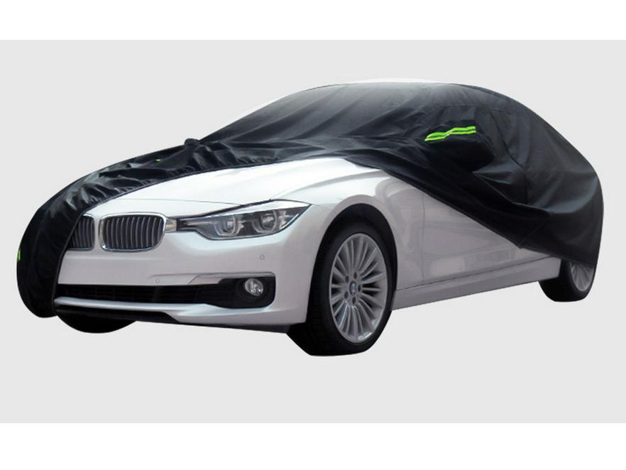190T Black Polyester Car Cover: Waterproof, Sun Shade, Heat Insulation, Rainproof Protection.