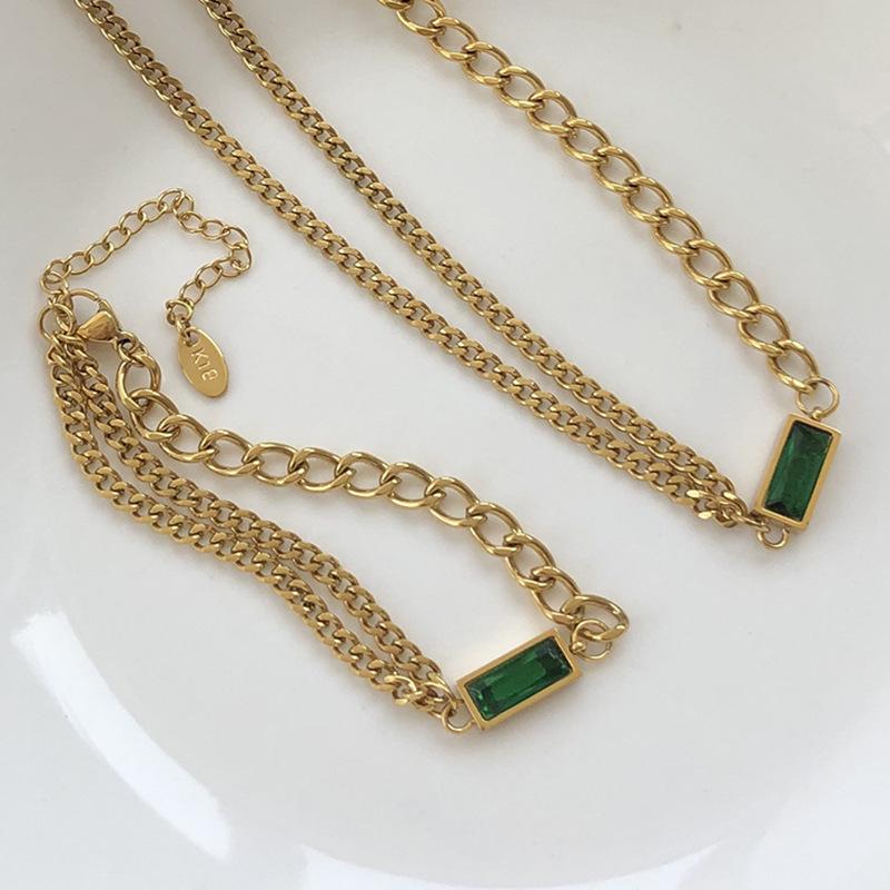 Elegant Multi-Color Zircon Necklace, Bracelet, and Earring Set: Double-Layered Luxury Women's Jewelry