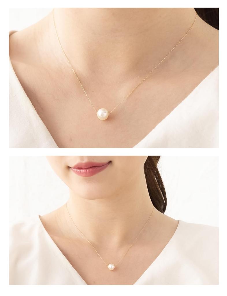 PLUSTER Genuine Pearl 18K Gold Akoya Perfect for and Entrance Ceremonies Box and Birthday Christmas Gift Necklace, (Uwajima Pearl, 8.5mm-9mm), Pearl,