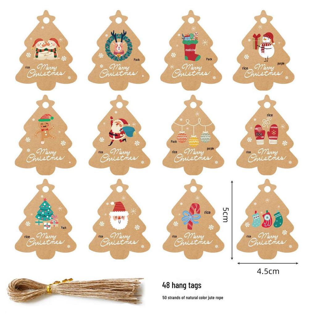 Christmas Tree Ornament & Greeting Card Set - English Tag Label & Wish Card Combo