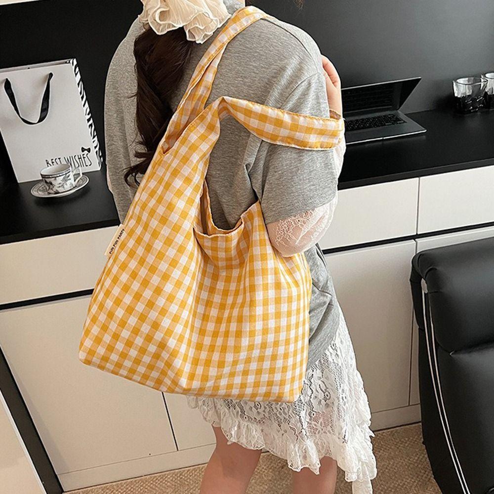 Vintage Single Shoulder Bag Large Capacity Women's Handbag Plaid Underarm Bags  Spring Summer