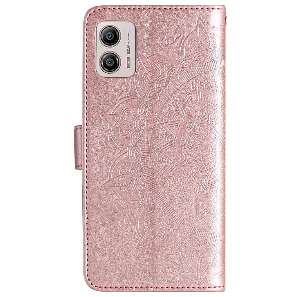 Pro Motorola Moto G53 5G Ochranný kryt proti poškrábání s potiskem vzoru mandala květina, peněženka, stojánek, pouzdro na telefon