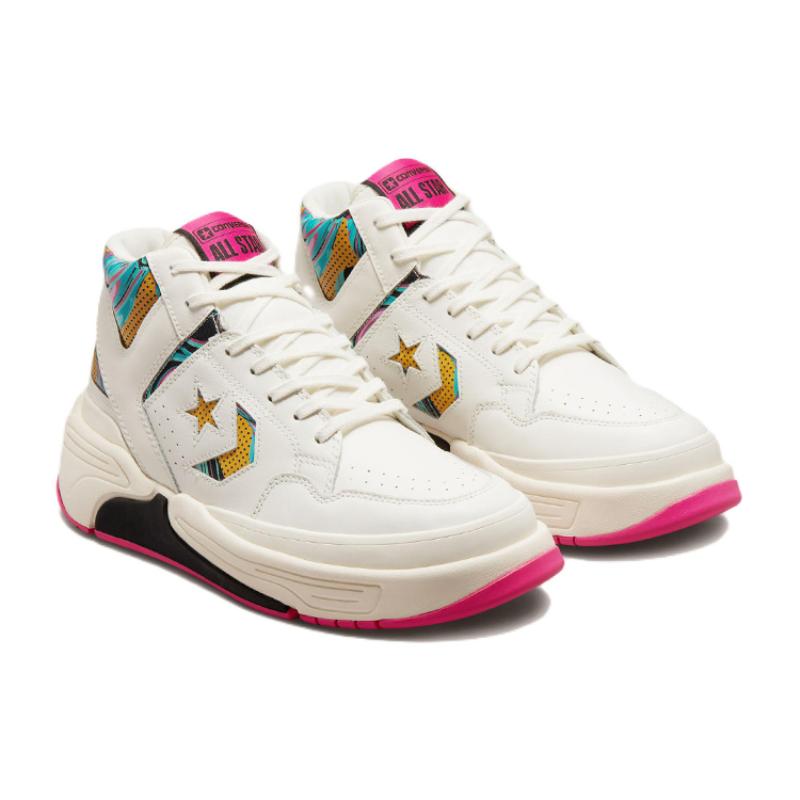 Converse Weapon Series CX Leather Mid-top Retro Basketball Shoes Unisex White and Pink