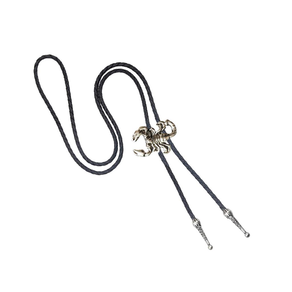 Metal Scorpion Animal Pendant Bolo Tie Western Cowboy Outfit Vintage Leather Cord Rodeos Necktie Necklace for Men Women