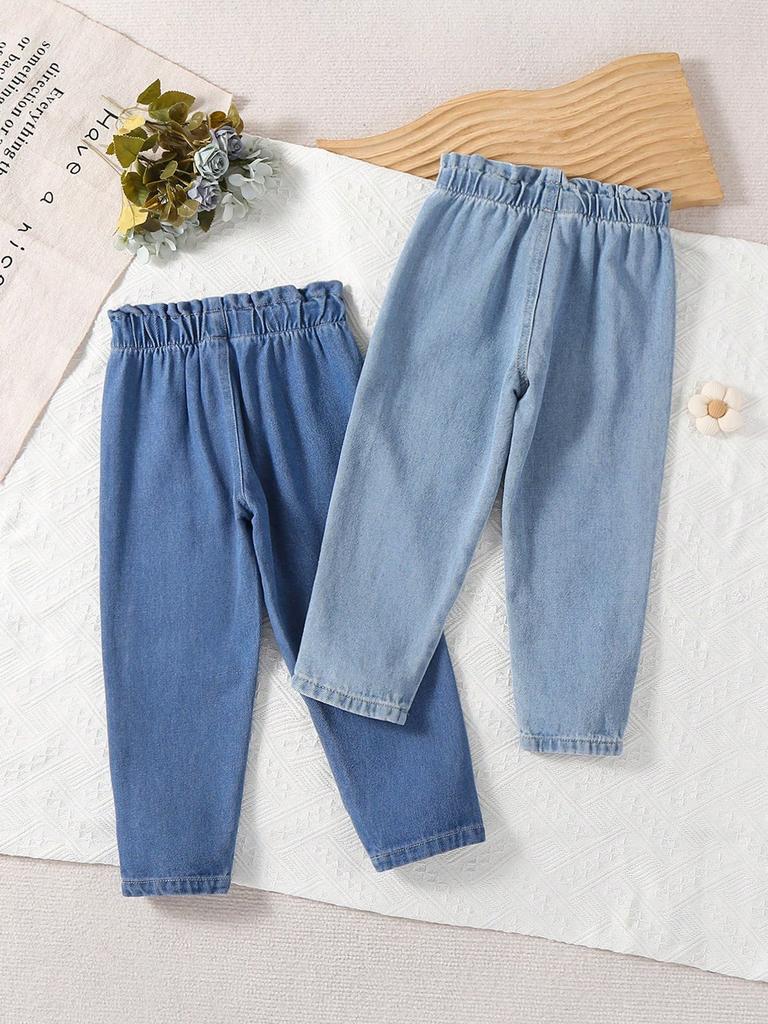 Girl jeans, fresh, casual, versatile, tulip waist children's jeans 2-piece set