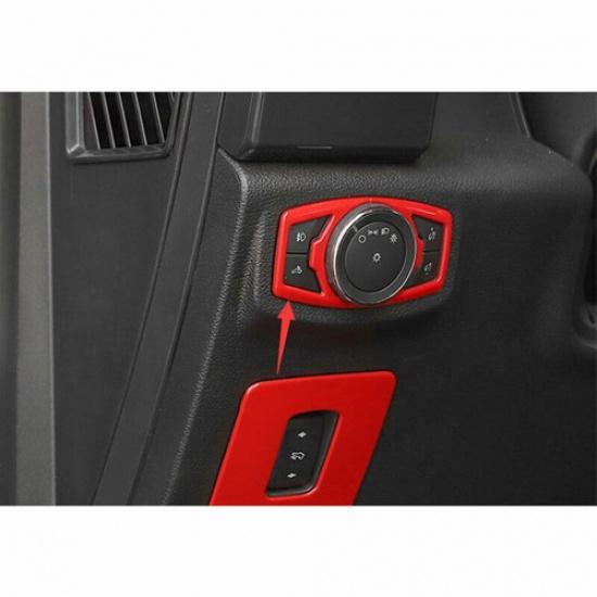 Car Headlight Switch Control Frame Cover 1* For Ford F-150 2015- Bright Red