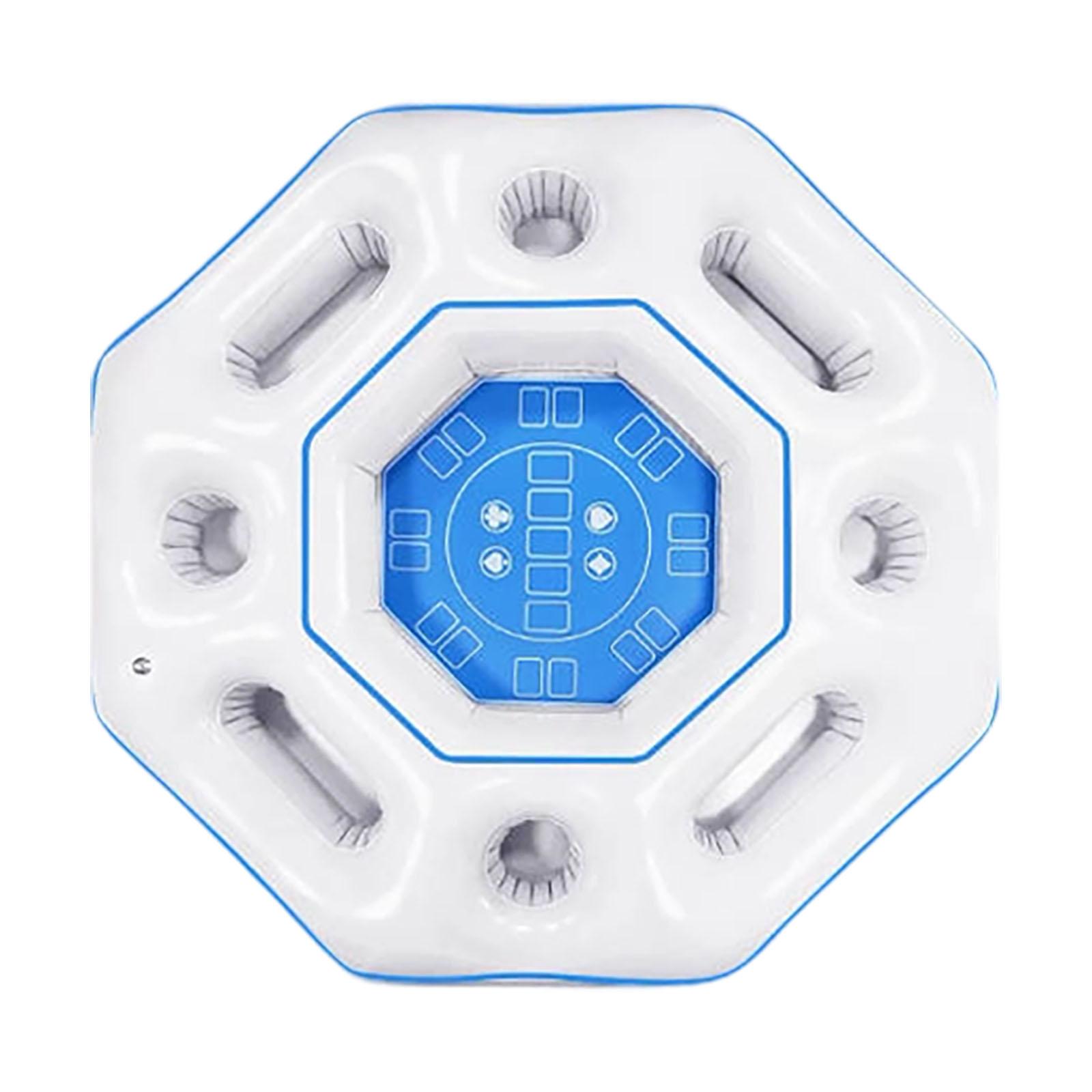 Inflatable Pool Game Tray, Octagonal Floating Drink & Snack Holder With 8 Cup Holders, Pool Poker Game Table Floating Bar For Pool Party, Beach,