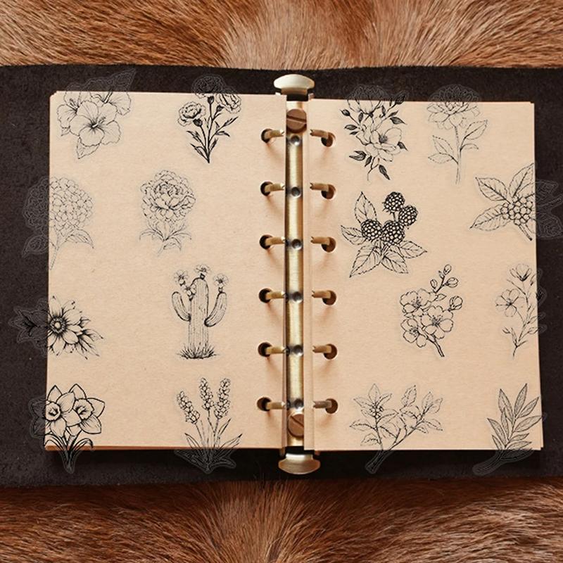 50Pcs Transparent Black White Vintage Flower Plant Stickers Decals Creative Diy Laptop Scrapbooking Decoration Pet Stickers