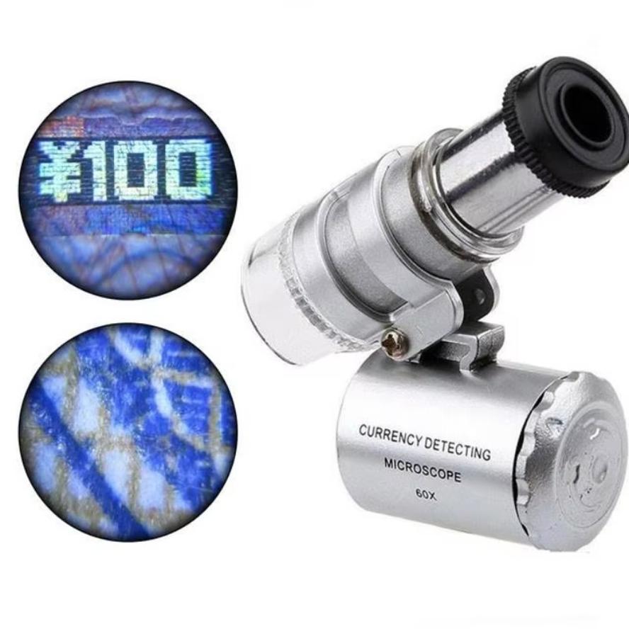1 Pcs Mini 60X Microscope LED Jewelry Loupe UV Currency Detector Portable Magnifier Magnifying Eye Lens Magnifying Glass Loupe