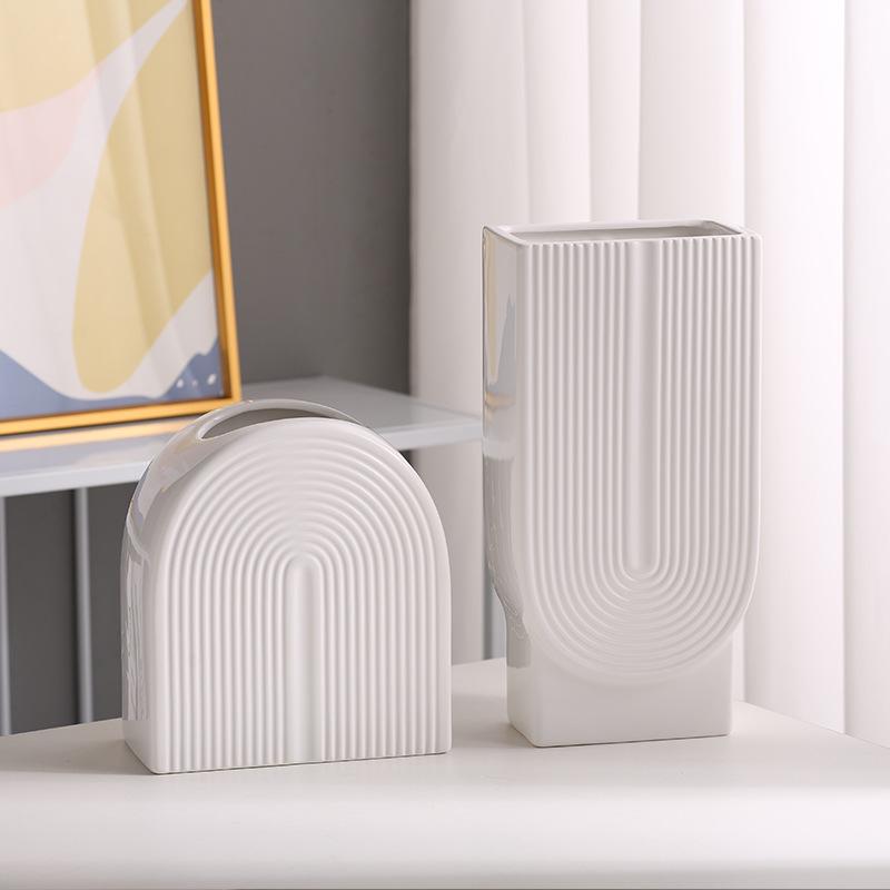 Morandi U-shaped Ceramic Vase: Nordic Modern Flower Display Piece for Office, Living Room, or Reception Desk