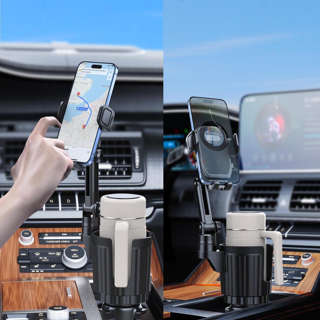 Universal Cup Holder Phone Mount with Expander Long Rotating Cup Phone Holder for Fits All iPhone Galaxy Smartphones and Most Truck Bottles 2-in-1