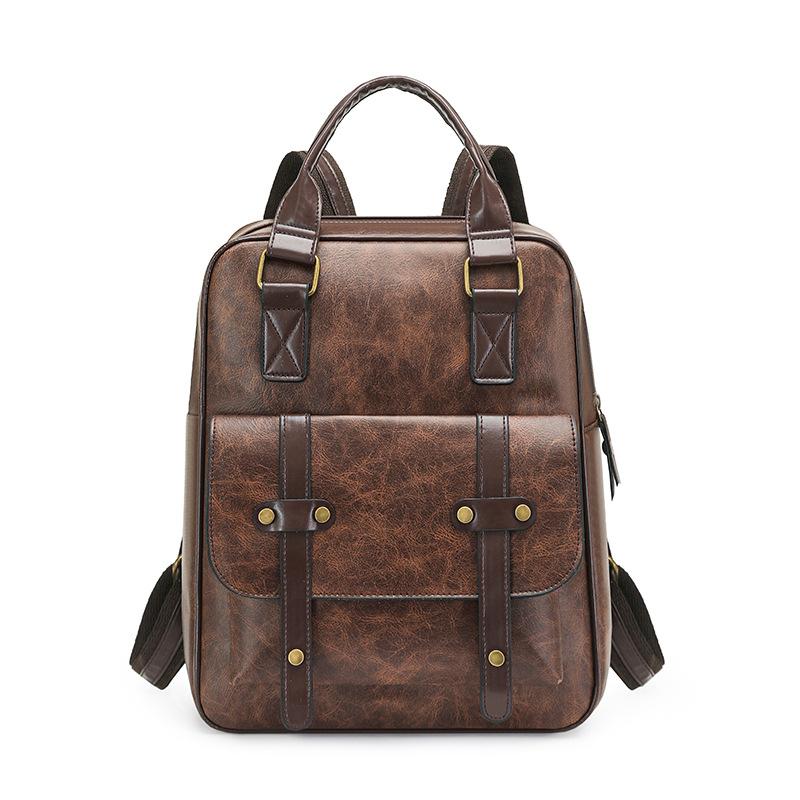 

Vintage PU Backpack for Women with Adjustable Straps and Front Flap Design Classic School Bag for Work and Daily Use кавовий