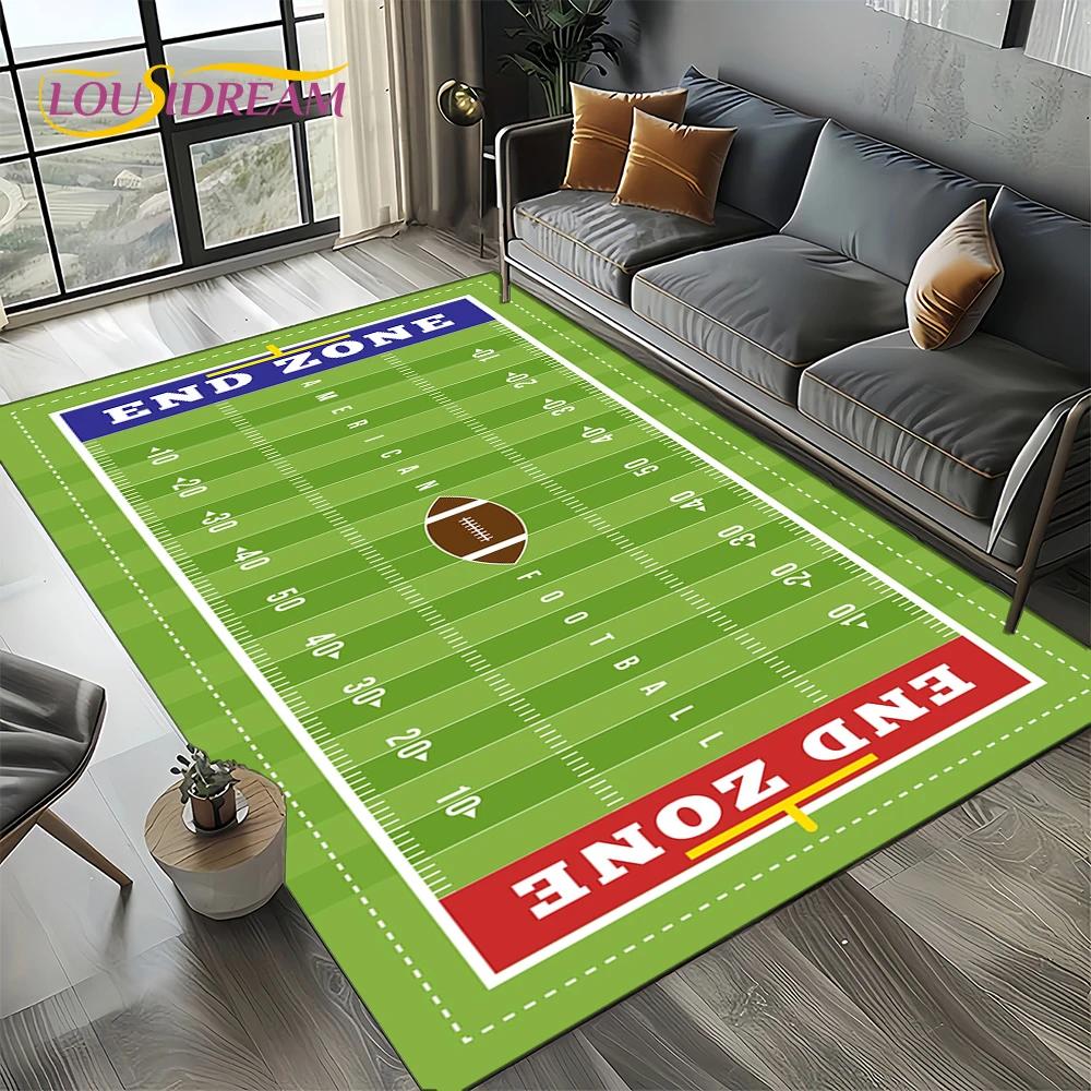 3D Rugbyfeld Rugby 2025 American Football Cartoon Teppich für Wohnzimmer Schlafzimmer Zuhause Sofa Dekoration, Teppich Rutschfeste Fußmatte