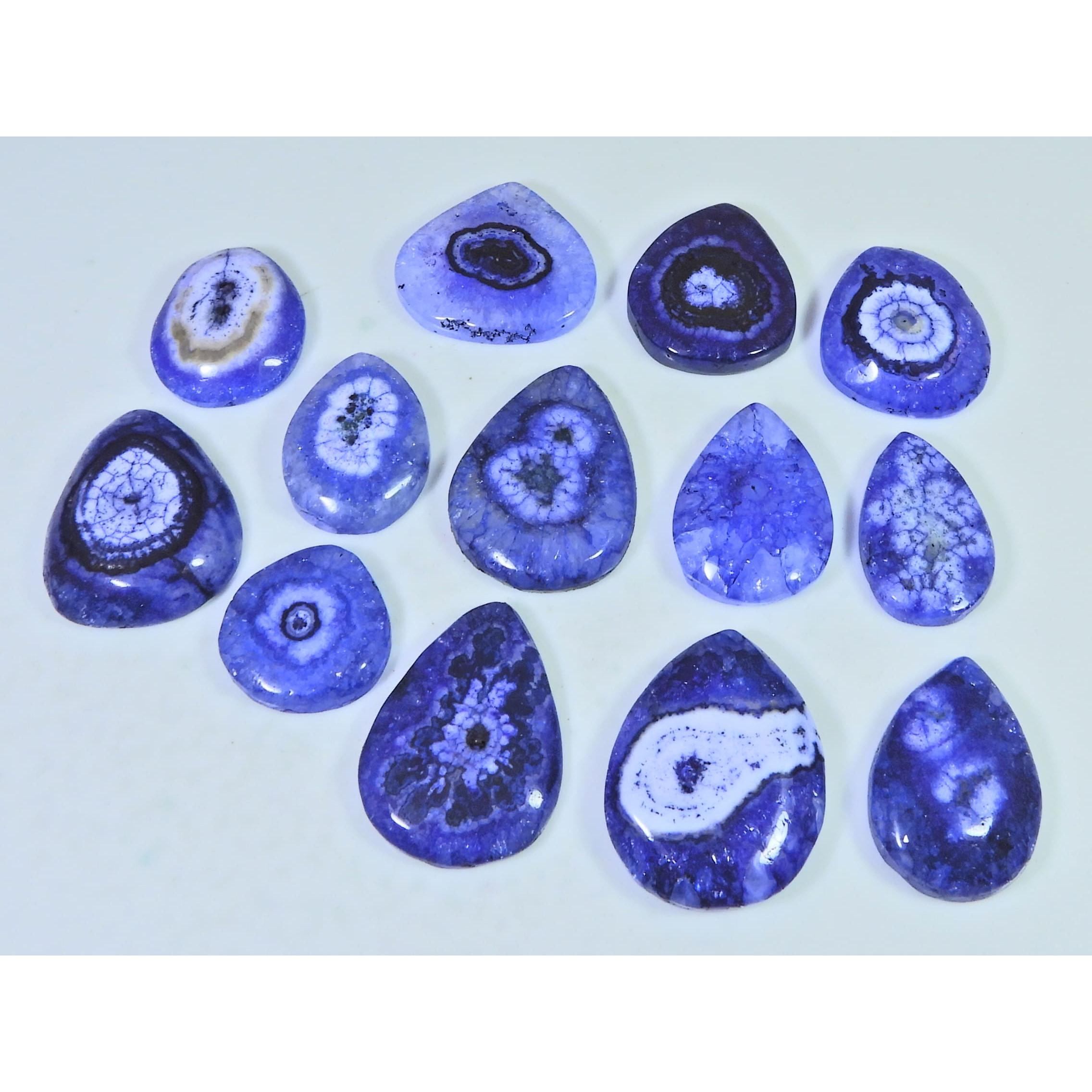 

295Cts.Color Enhanced Blue Solar Cab Agate Pear Loose Gemstone 13Pcs Lot C-2128