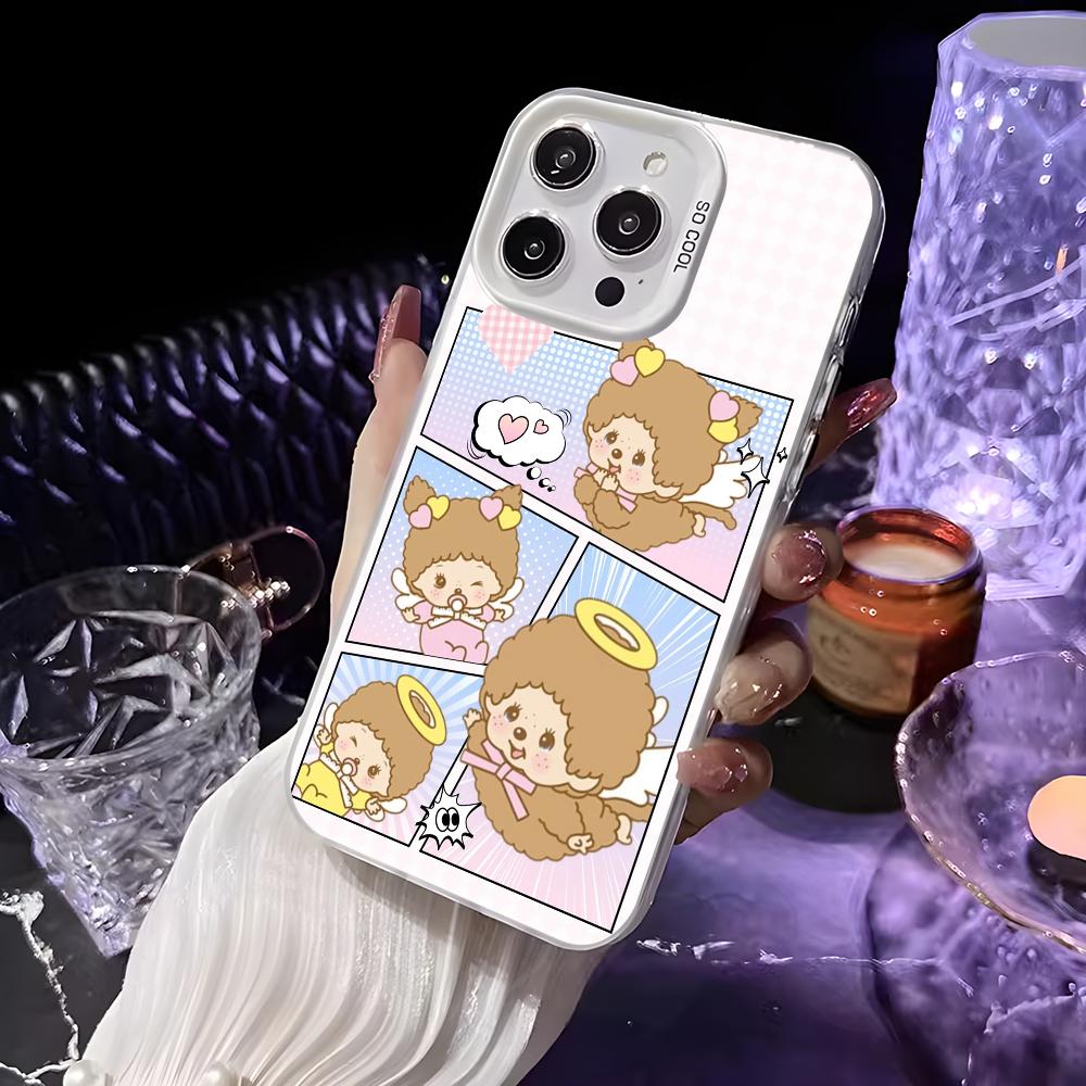 

Cute Cartoon M-Monchhichi Phone Case For iPhone 16 15 14 13 12 11 Pro Max White Matte Laser Metallic Aurora Funda iPhone16pro