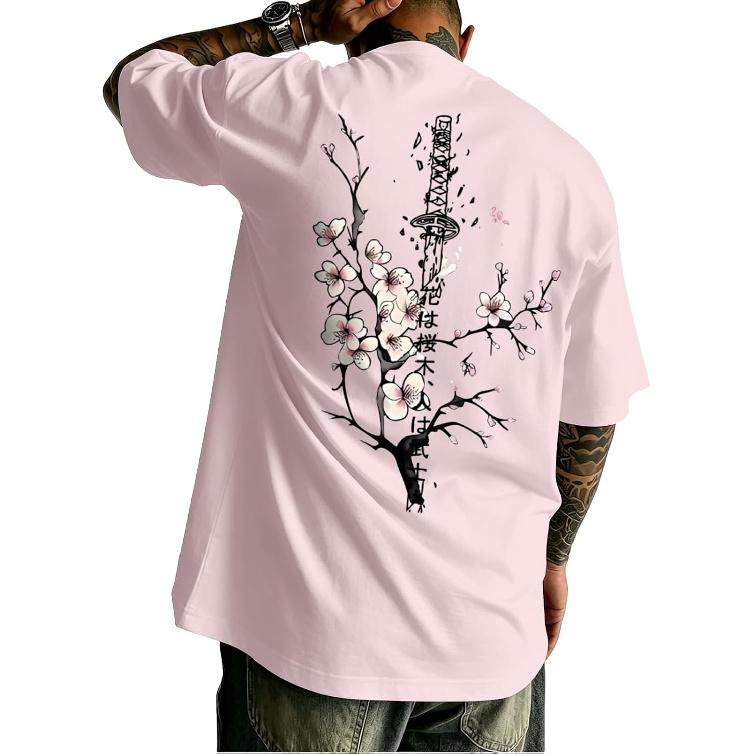 T-shirts Graphiques Japonais pour Hommes T-shirts Harajuku Fleur de Cerisier Streetwear Oversize T-shirts Amples Créateur