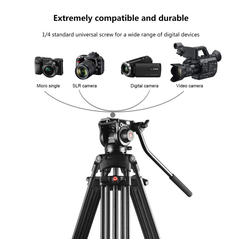 PULUZ Aluminum Alloy Photography Tripod with Hydraulic Damping Head, Adjustable Height 80-160cm