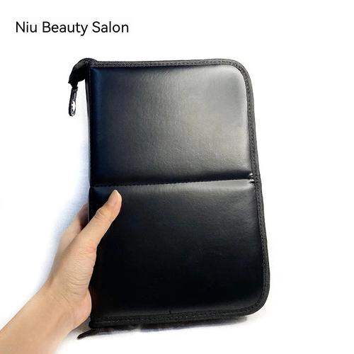 Professional Makeup Brush Organizer Large Capacity Foldable Stand-up PU Leather Bag black