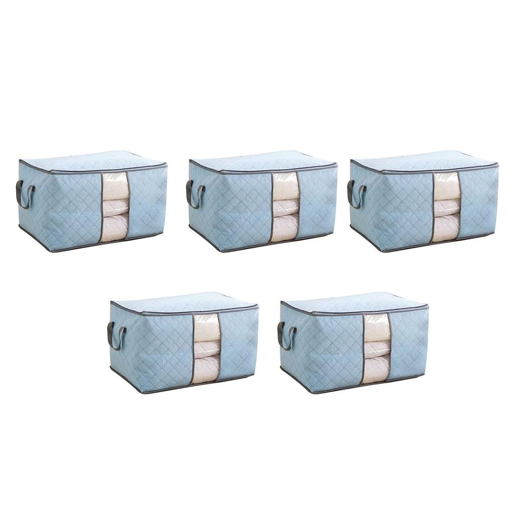 5Pcs Clothing Folding Storage Bag Dustproof Quilt Organizer Non Woven Fabric Large Size Blue