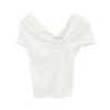Design Pleated One-word Shoulder Short-sleeved T-shirt Women's Summer Off-the-shoulder Bow Sweet and Spicy Short Student Top