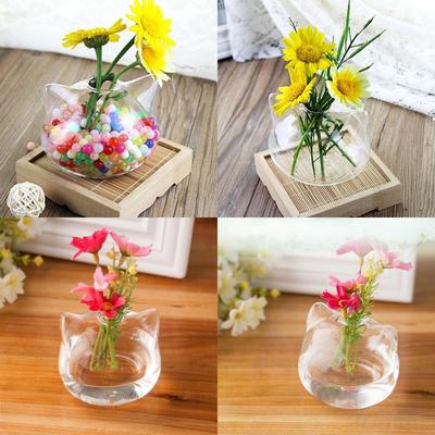 Klare Glasvase für Katze für Kopfförmige Vasen Blumenvase für Knospen Stecklinge Grünpflanzenbehälter Raumdekoration X3UC