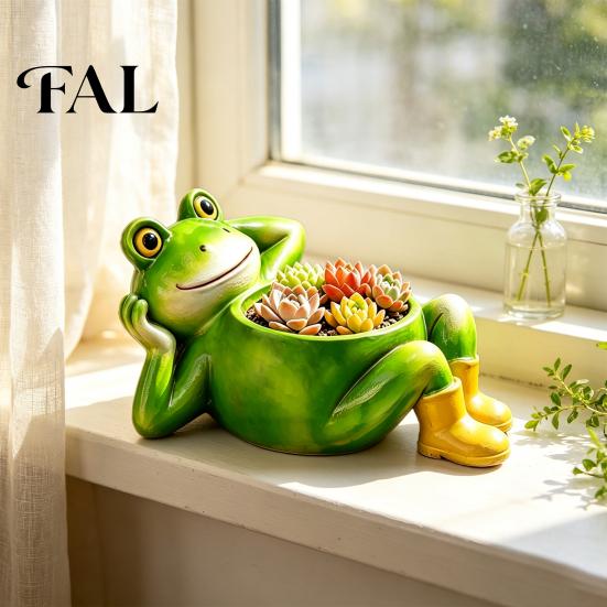 Frog Flower Pot for Succulents Cute Lying Planter, Decorative Resin Plant Pot, Funny Animal Garden Statue Container Indoor Outdoor Small Plants