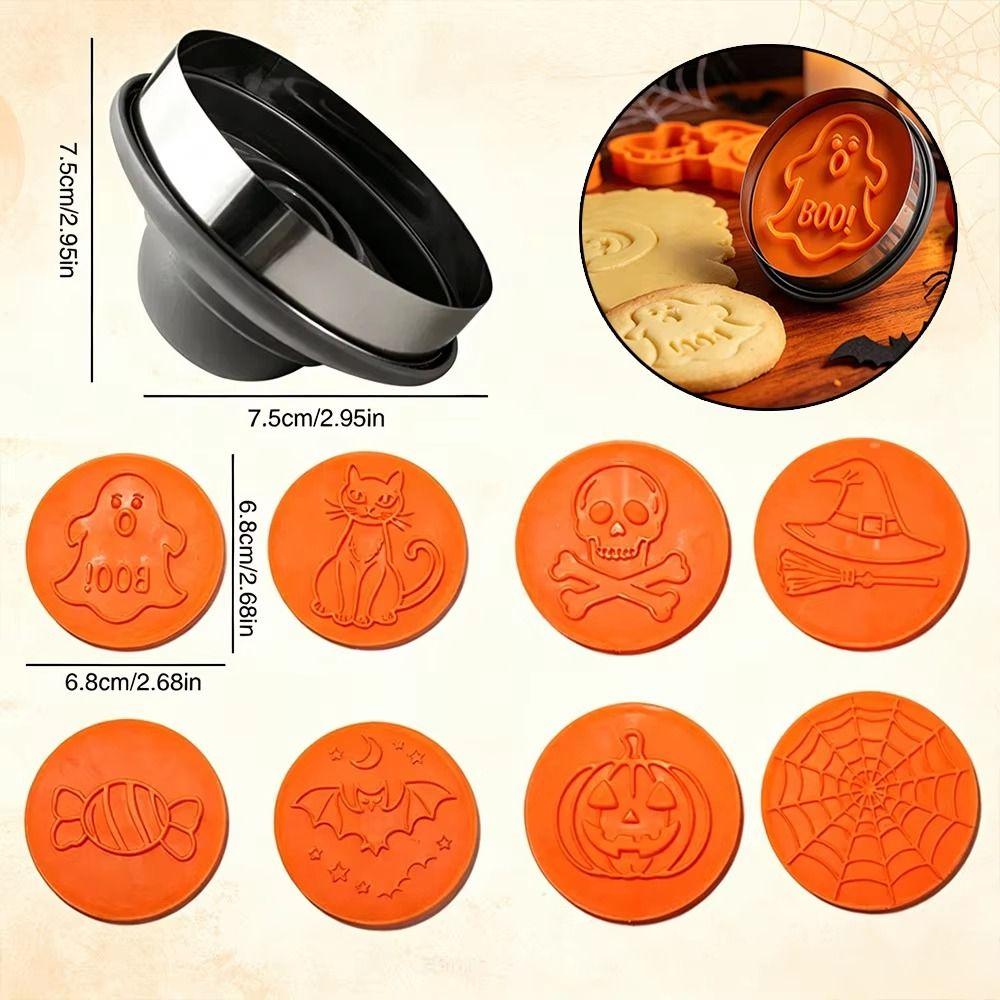 3D Embossing Halloween Cookie Cutters Set Creative Pumpkin Emboss Stamps Cookie Decorating