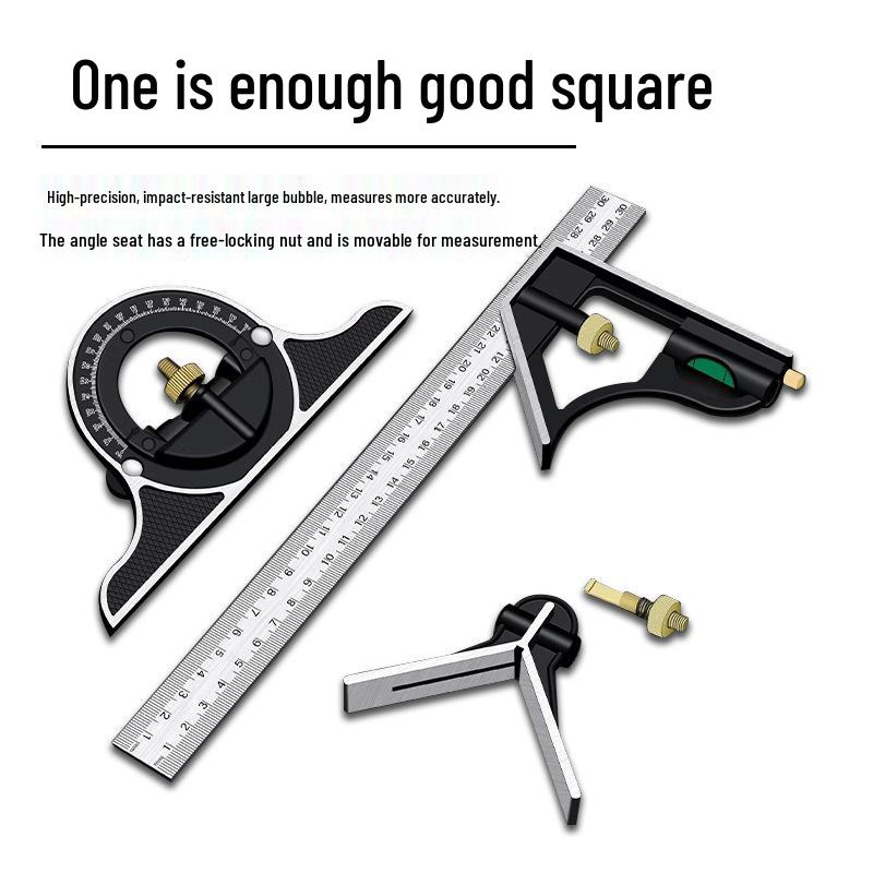 300mm Stainless Steel Angle Ruler with Level - 180° Woodworking Square Measurement Tool