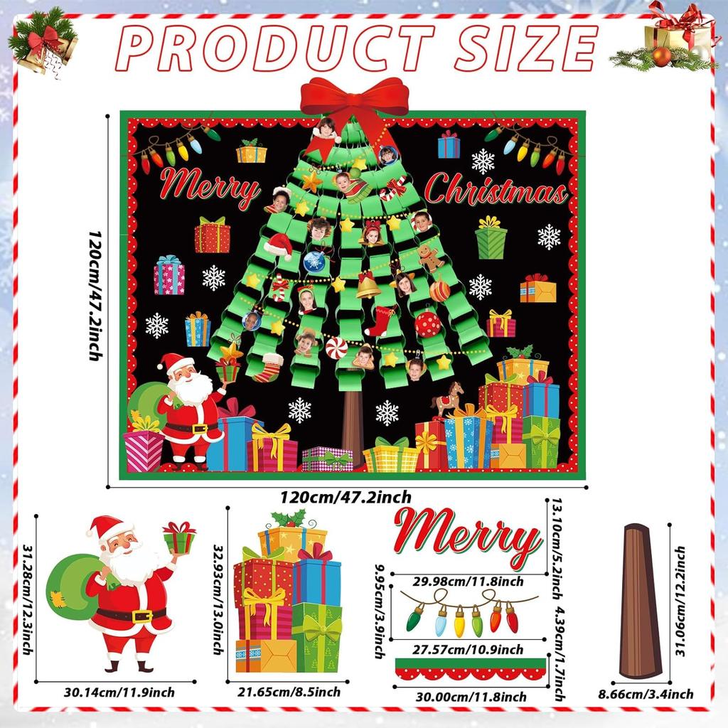 3D Christmas Tree Bulletin Board Decorations for Classroom Santa Claus Bulletin Board Merry Christmas Winter Paper Cutouts for Kids Xmas Party School