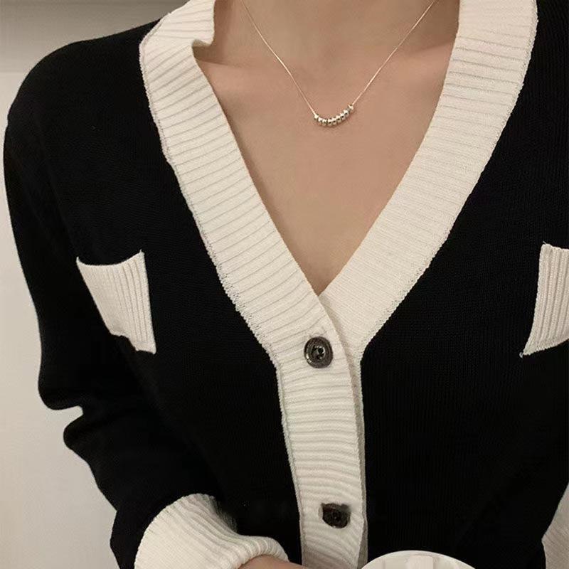 Minimalist Stainless Steel Round Bead Pendant Necklace for Women - Elegant Niche Design