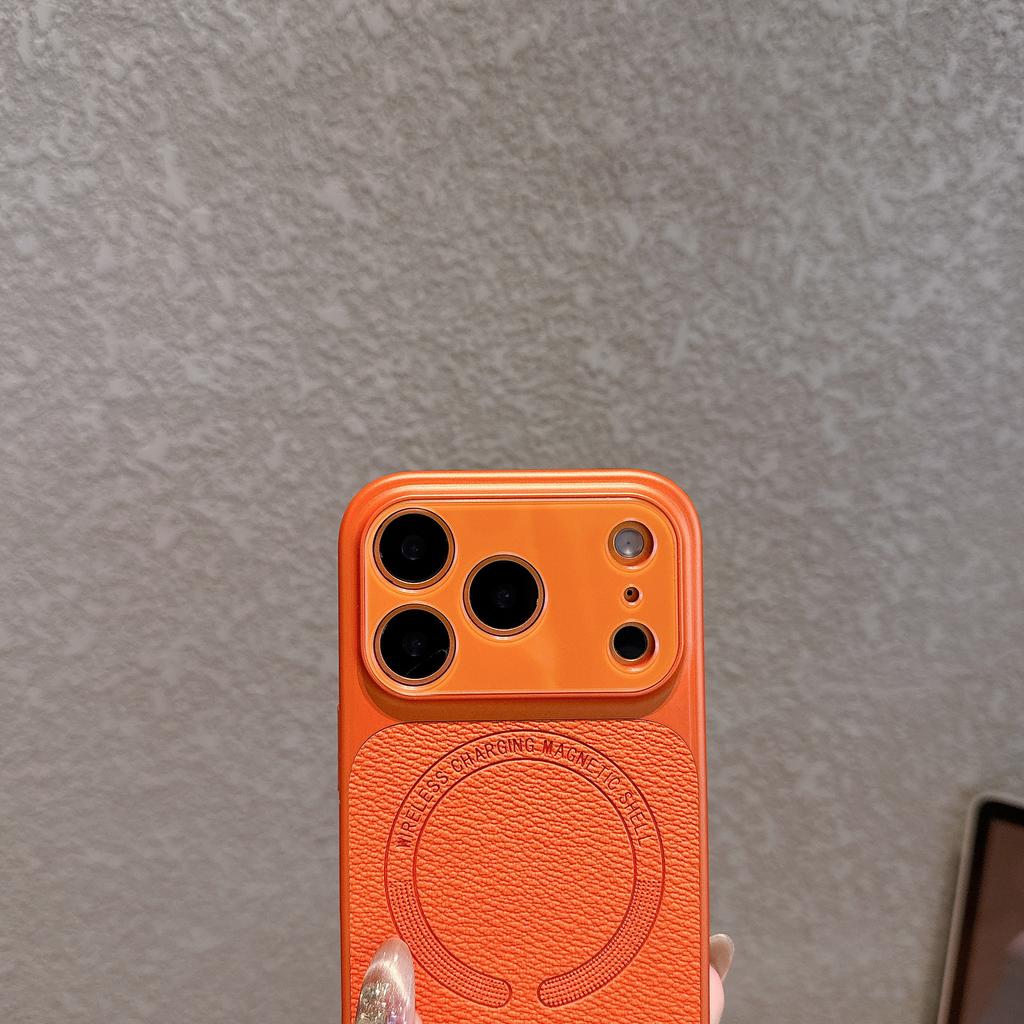 Small V pattern magnetic attraction is suitable for iPhone17Pro mobile phone case crystal lens Apple 16 lychee pattern 15 anti-drop cover 14.