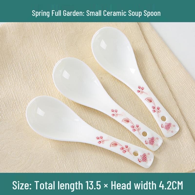 Set of 10 Chinese Style Ceramic Soup Spoons, New Bone China, Practical for Eating and Teaspoons.