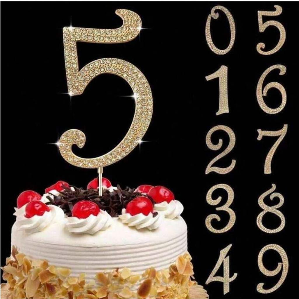 Large Gold Rhinestone Number Cake Topper (1pc)-0/1/3-9 Bling Design for Birthday Parties,Weddings & Anniversaries Digital candle