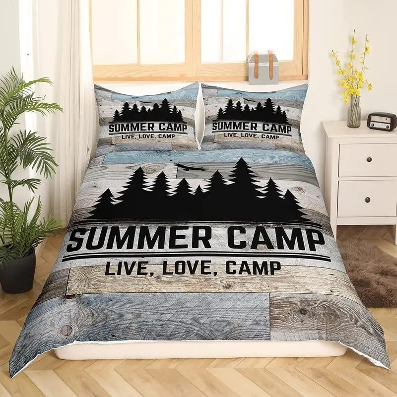 

Comforter Happy Camping Bedding Set Single Twin Full Queen King Size Polyester Bedroom Aldult Kids Comforter Set Comforter (quilt)-EU Single(135*200cm)3pcs