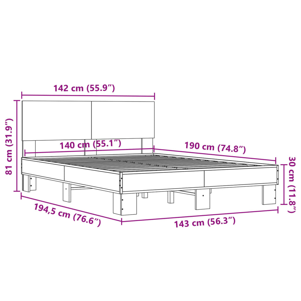 Bed Frame Black 140 x 190 cm Particleboard and Metal