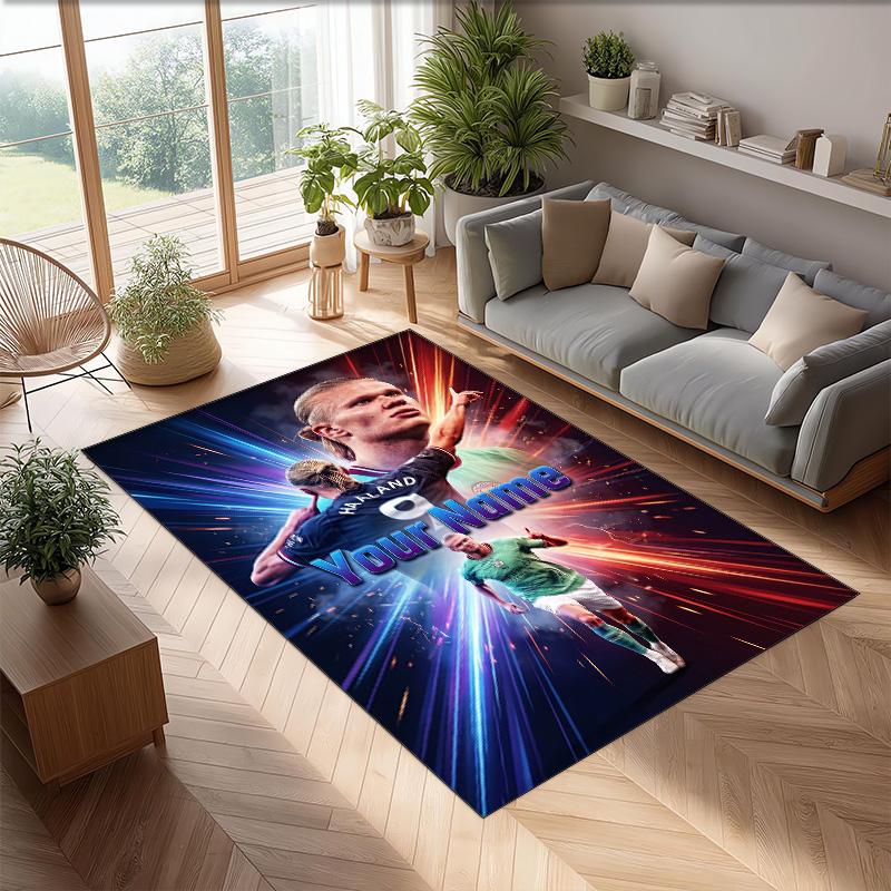 Erling Haaland Printed Crystal Velvet Rug Non‑Slip Crystal Velvet Carpet For Sofa Bedroom Indoor Home Decoration
