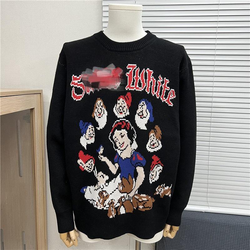 Höst/Vinter Unisex Lös Jacquardtröja med Broderat Bokstavslogotyp och Rund Hals