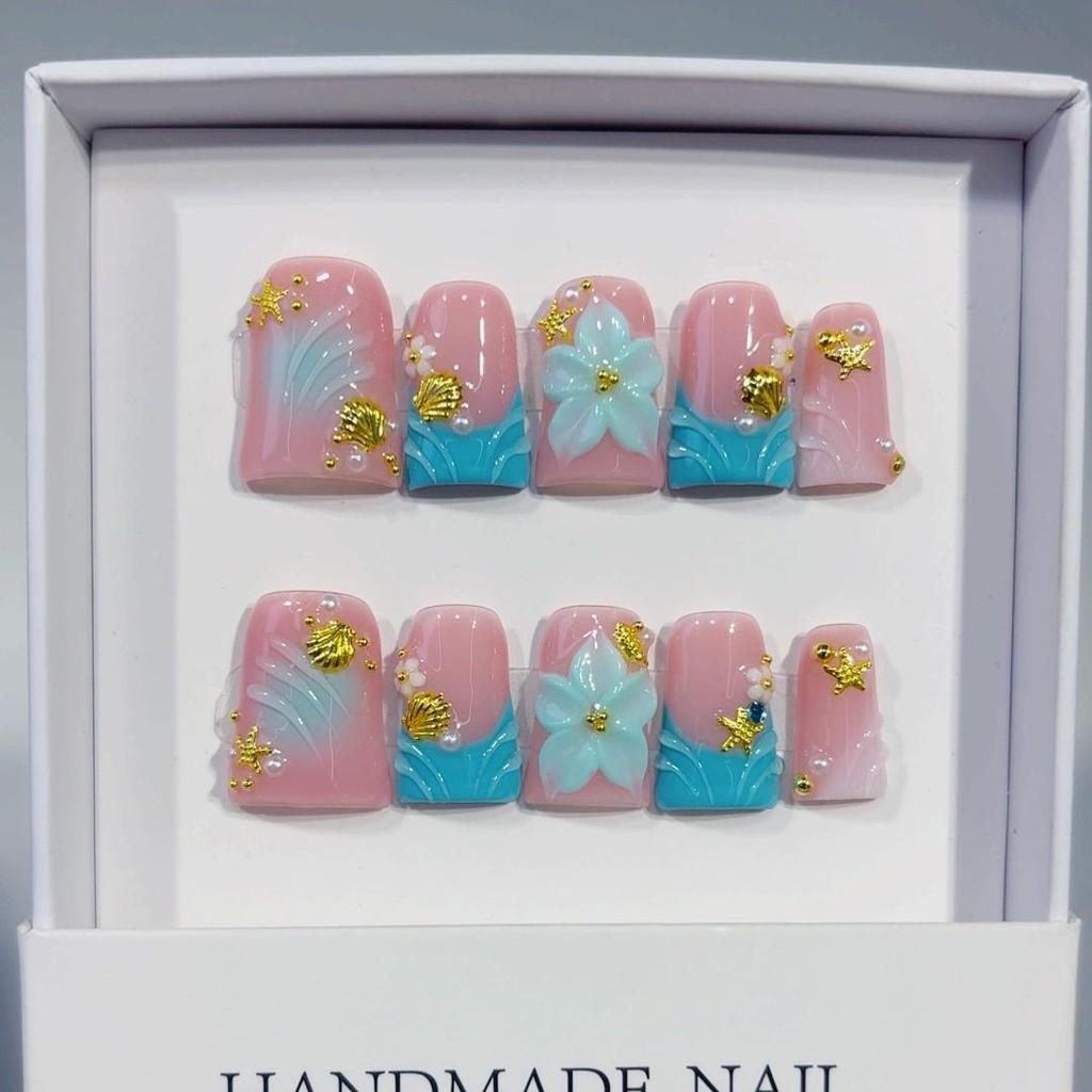 European Sweet & Spicy Duckbill Nail Set: Translucent Blush, Stereoscopic Carving, Handmade & Wearable