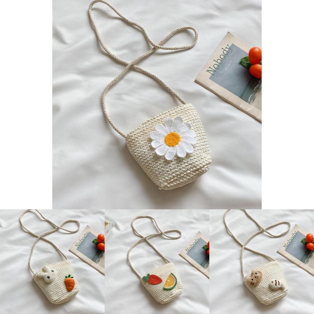 Adorable Cartoon Princess Childrens Bag Lightweight Breathable Woven Shoulder Purse For Girls With Bunny Design
