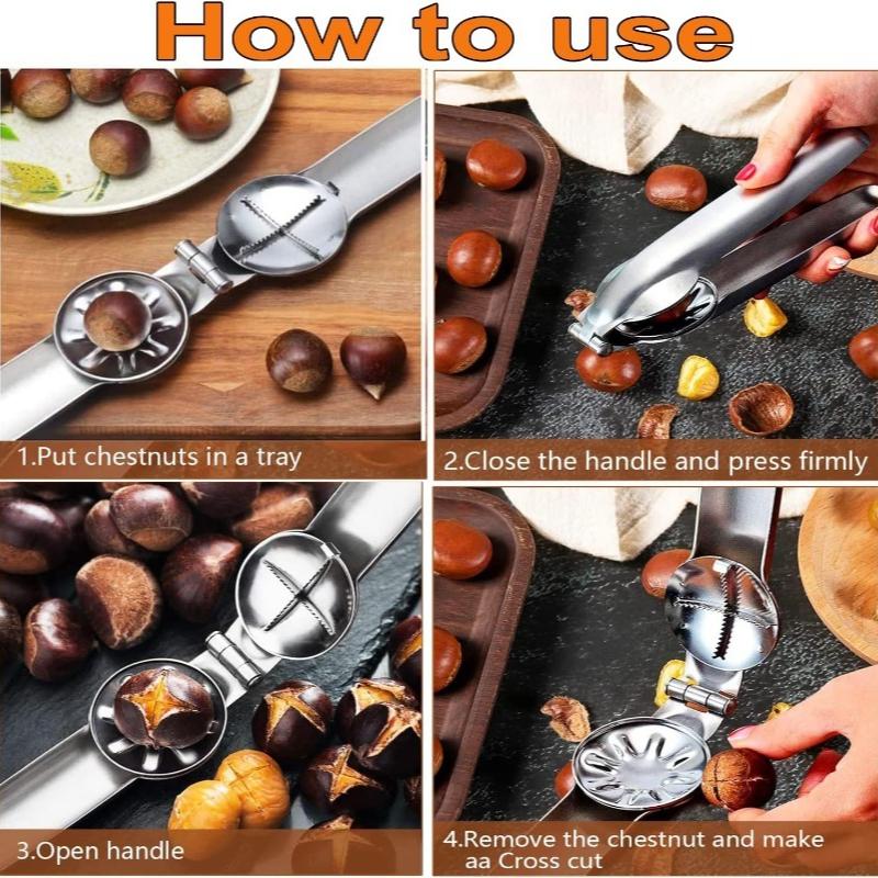1 st Rostfritt Stål Kastanjeklämma Manuell Korsformad Kastanjeöppnare Hushåll Valnötklämma Skalöppnare och Skalningsverktyg