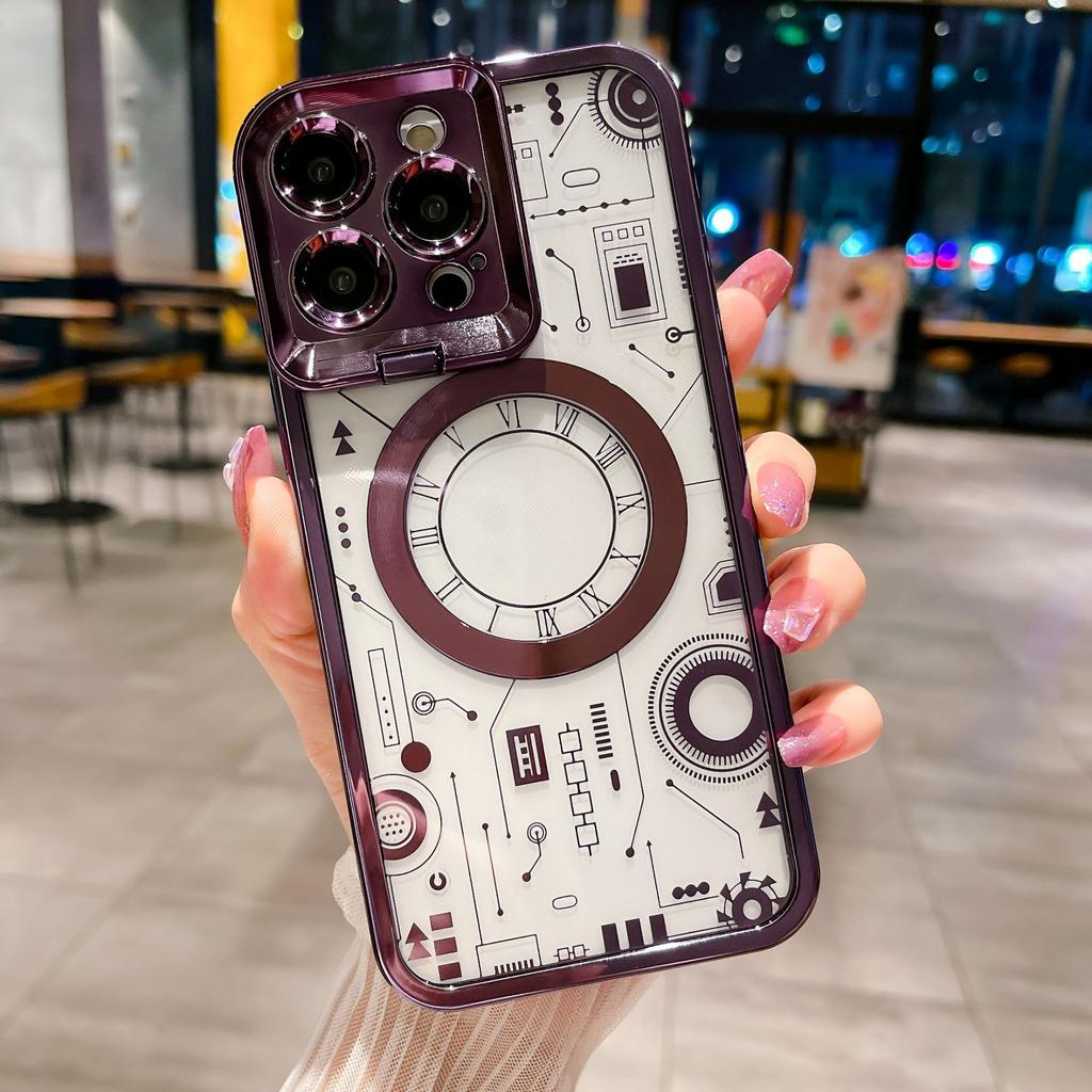 Applicable To iPhone15Pro Magnetic Mobile Phone Case Apple 14 Mechanical Picture Electroplating Tpu13 Invisible Bracket 12 Soft Case