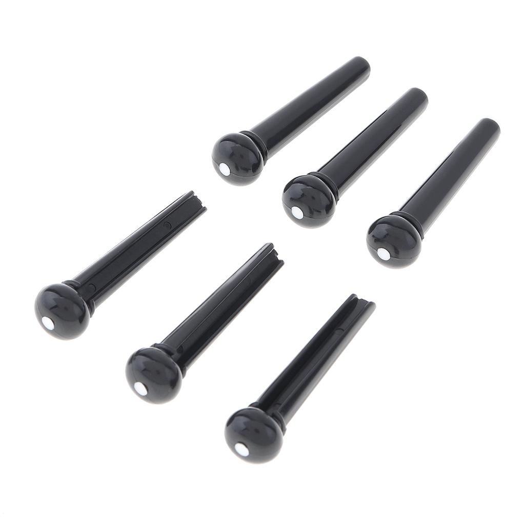 6stk/parti Svart ABS Plast Topp White Dot Akustisk Gitar Bridge Pins