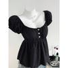 Summer New Polka Dot Puffed Sleeve Top, Printed Round Neck, Waist-cinching and Slimming Short-sleeved T-shirt for Women