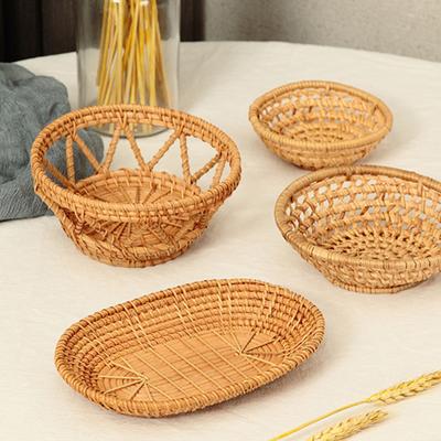 Rattan Woven Tray Convenience Store Handmade Round Basket Food Craft Rattan Tray for Food Fruit Storage Breadbasket Organizer