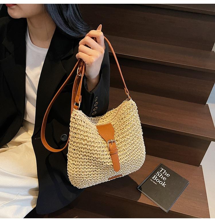 Ladies Fashion Summer Straw Crossbody Bag Women Beach Holiday Shopping Woven Shoulder Handbag Messenger Purses for Women Bags