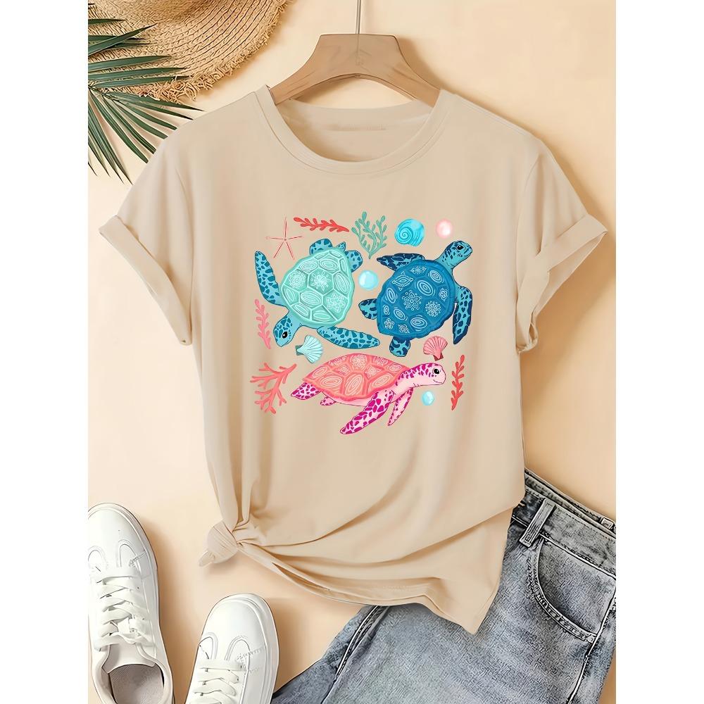 Damen Meeresschildkröte Kurzarm T-Shirt - Lässiges Rundhals Sommer Oberteil Geeignet für Frühling Sommer