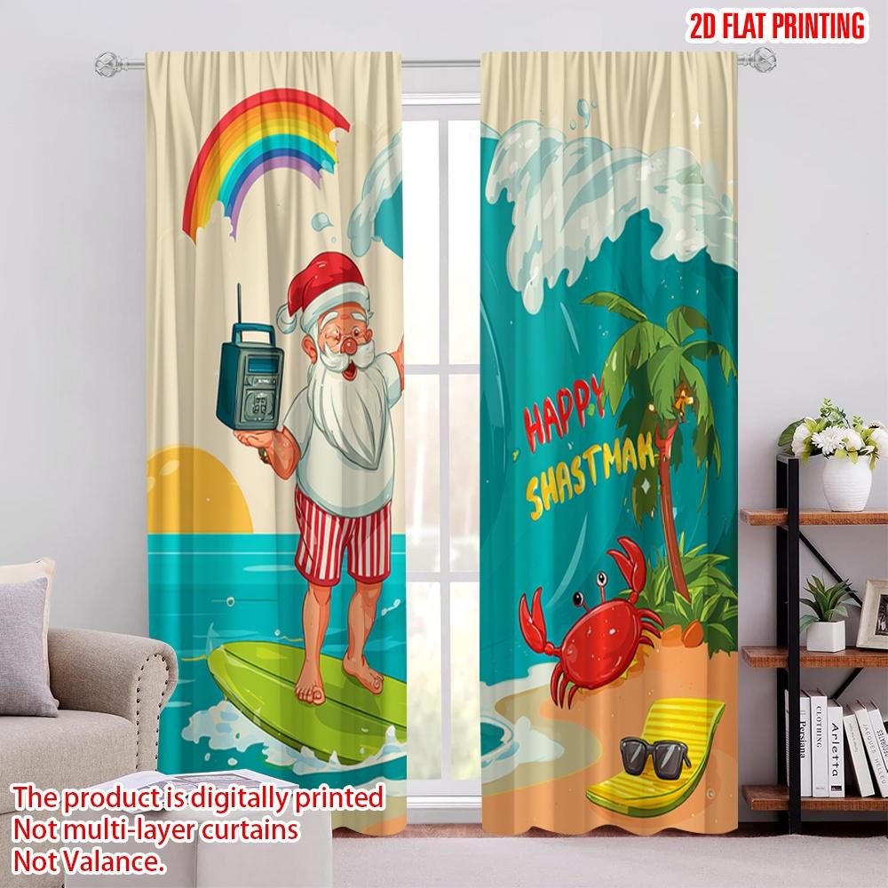 

2pcs,2D plane printing Popular Curtains Santa Surfing Beach Polyester Easy Install (without rod) Decorations Outdoor for Living 52.50 × 116.00 cm 2 pcs