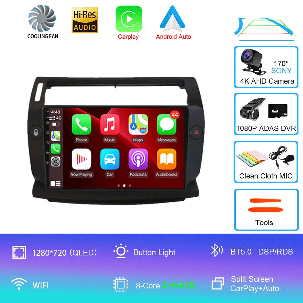 Car Radio Android 14 Carplay For Citroen C4 C-Triomphe Quatre 2004 - 2014 Navigation GPS Multimedia Player Stereo WiFi+4G DSP BT